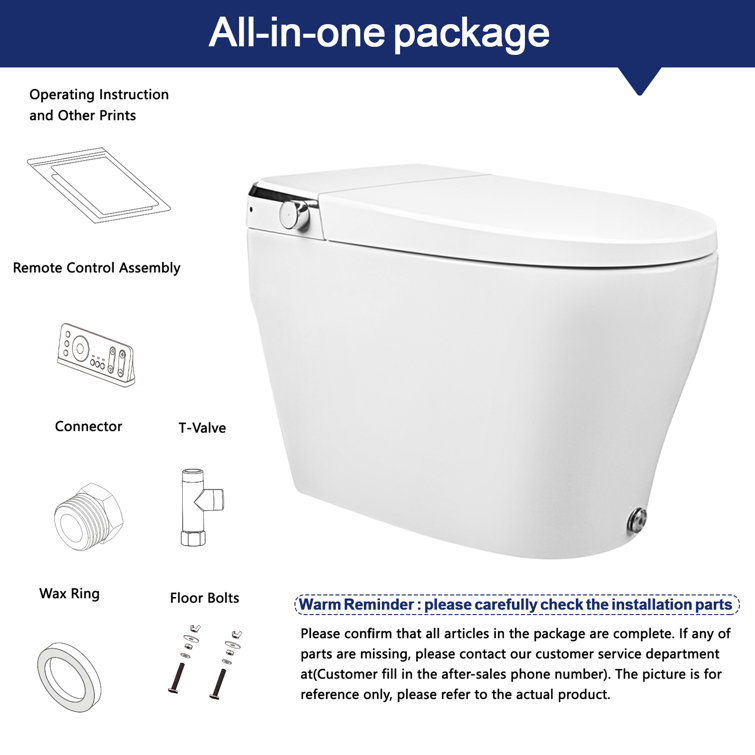 Elongated White Smart Toilet with Heated Seat and Warm Wash