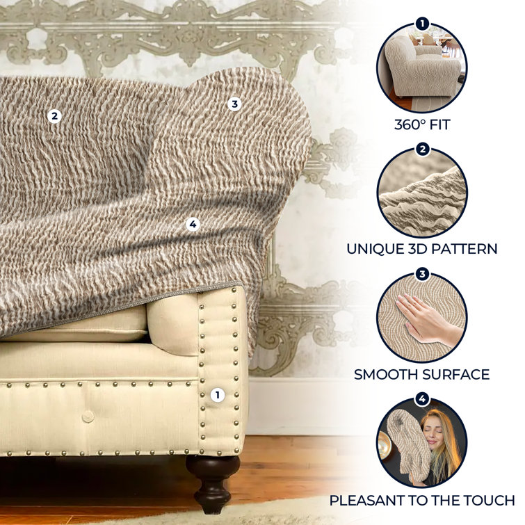Beige Jacquard Stretch Armchair Slipcover