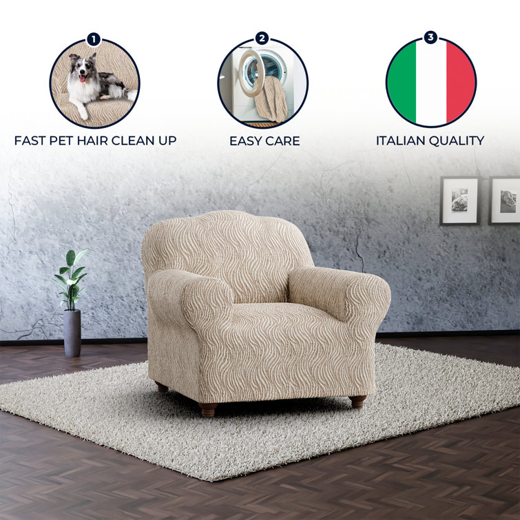 Beige Jacquard Stretch Armchair Slipcover
