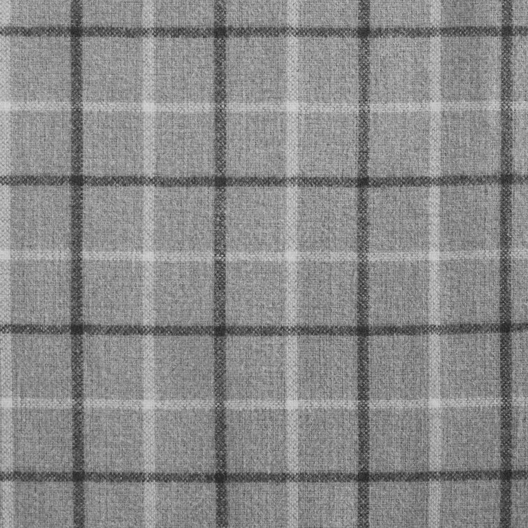 Gray Plaid Light-Filtering Polyester Curtain Panel with Fleece Lining