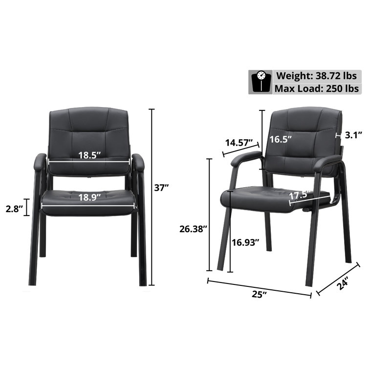 Mindy Executive Leather Fabric Guest Chair Set, Black Metal Frame