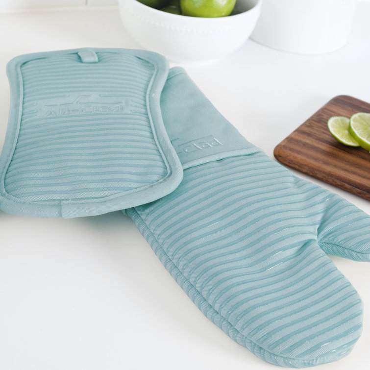 Blue Jacquard Kitchen Gift Set with Mitts and Towels