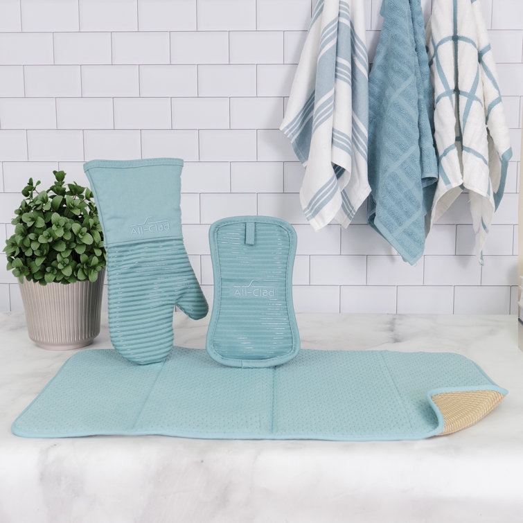Blue Jacquard Kitchen Gift Set with Mitts and Towels