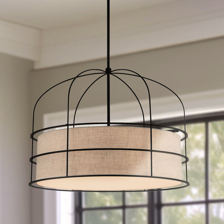 Coal Finish Brass 6-Light Drum Pendant for Indoor/Outdoor