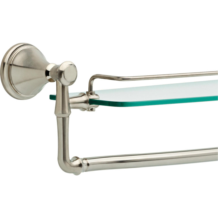 18-inch Brushed Stainless Steel Glass Shelf with Towel Bar