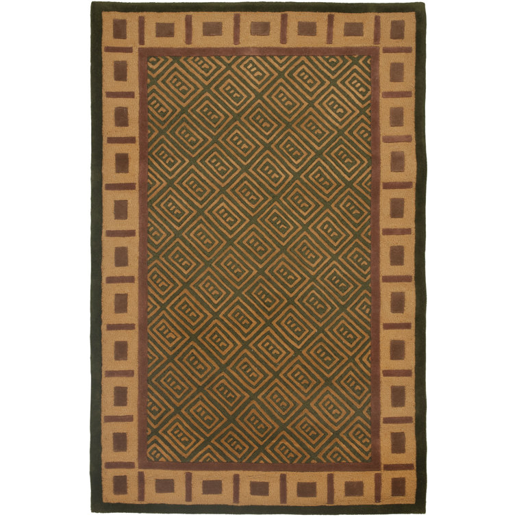 Olive Geometric Hand-Tufted Wool Rectangular Rug