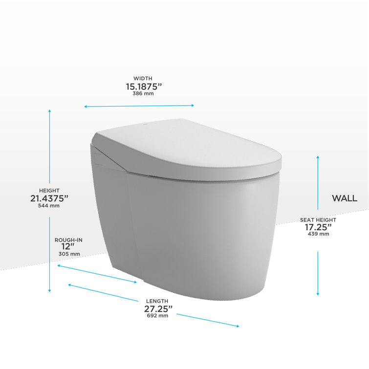 Cotton White Elongated Dual Flush Macerating Toilet with Bidet