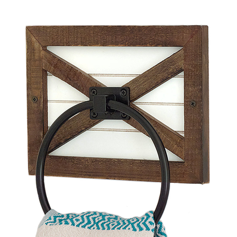Rustic Wood and Black Metal Wall Mounted Towel Ring