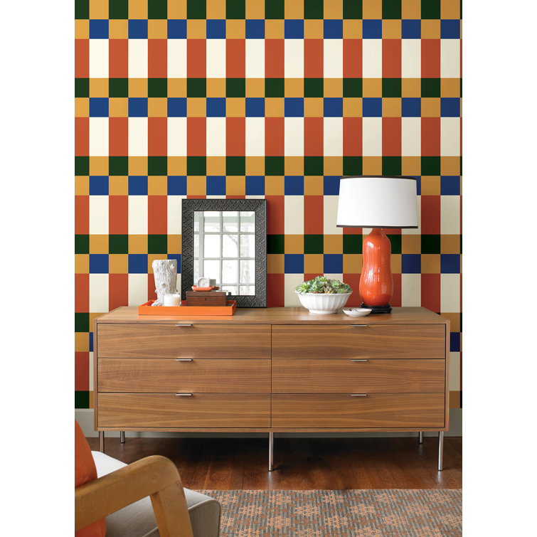 Auburn and Blue Geometric Peel and Stick Wallpaper