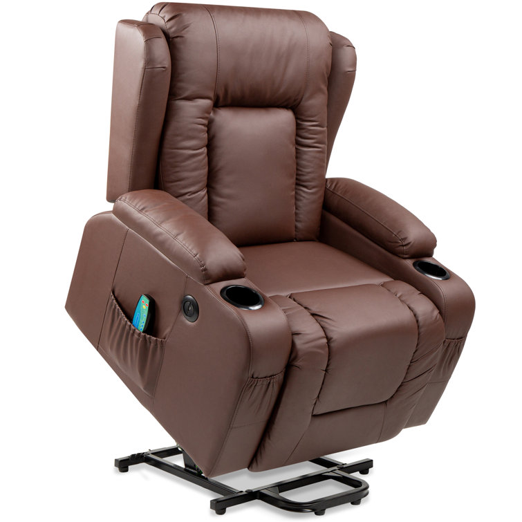 Brown Faux Leather Electric Power Lift Recliner with Heat and Massage