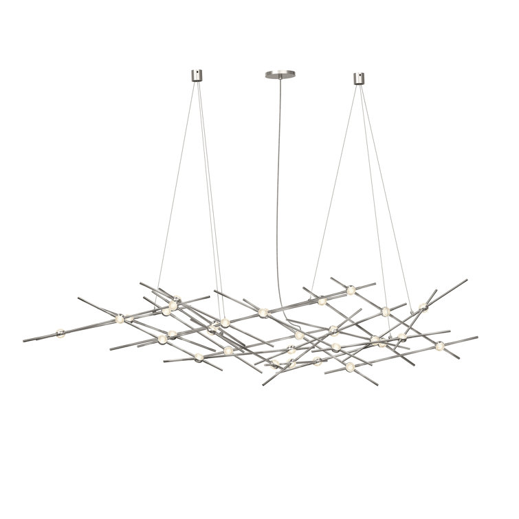 Satin Nickel 56" LED Geometric Chandelier with Glass Accents