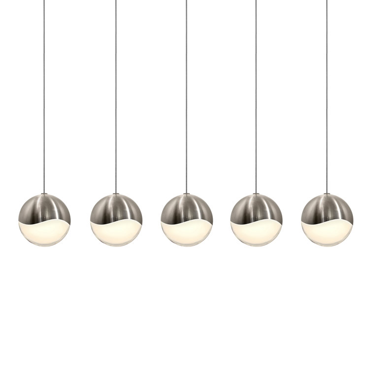 Satin Nickel Grapes 5-Light LED Island Pendant, 37.75" Width