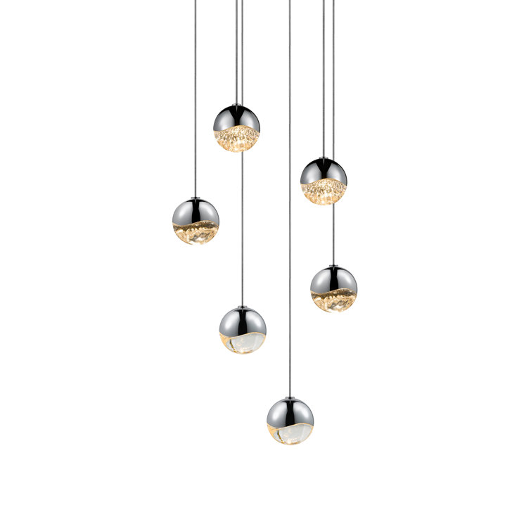 Satin Nickel 6-Light LED Globe Pendant for Indoor/Outdoor