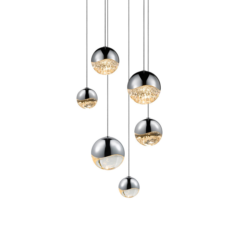 Satin Nickel 6-Light LED Globe Pendant for Indoor/Outdoor