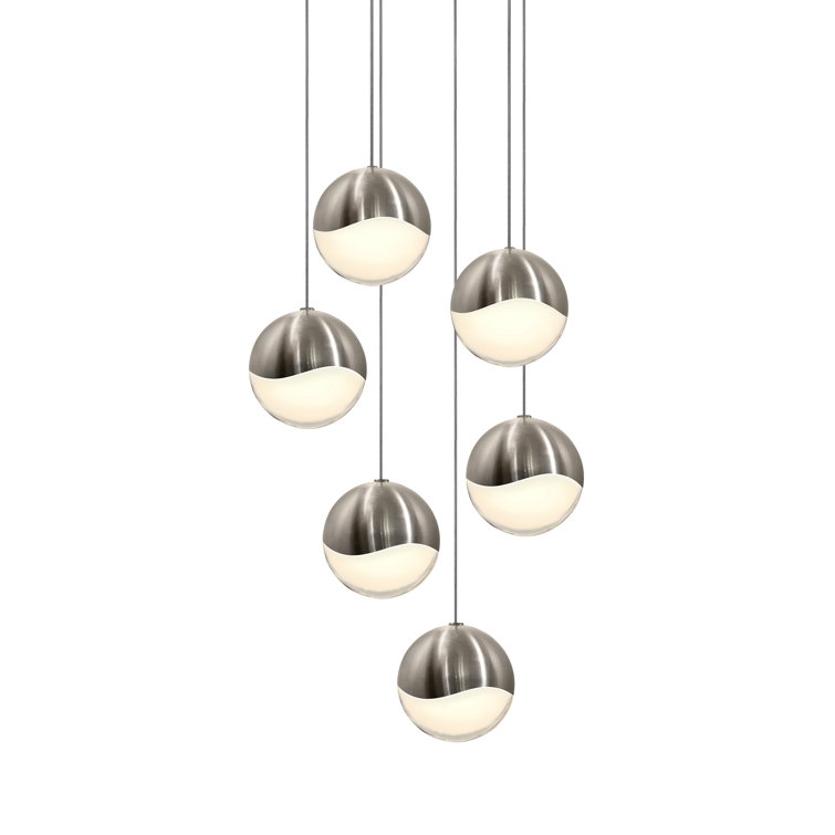 Satin Nickel 6-Light LED Globe Pendant for Indoor/Outdoor
