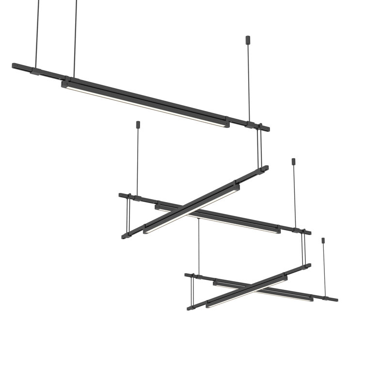 Elegant Black Aluminum 25" LED Linear Chandelier with Crystal Accents