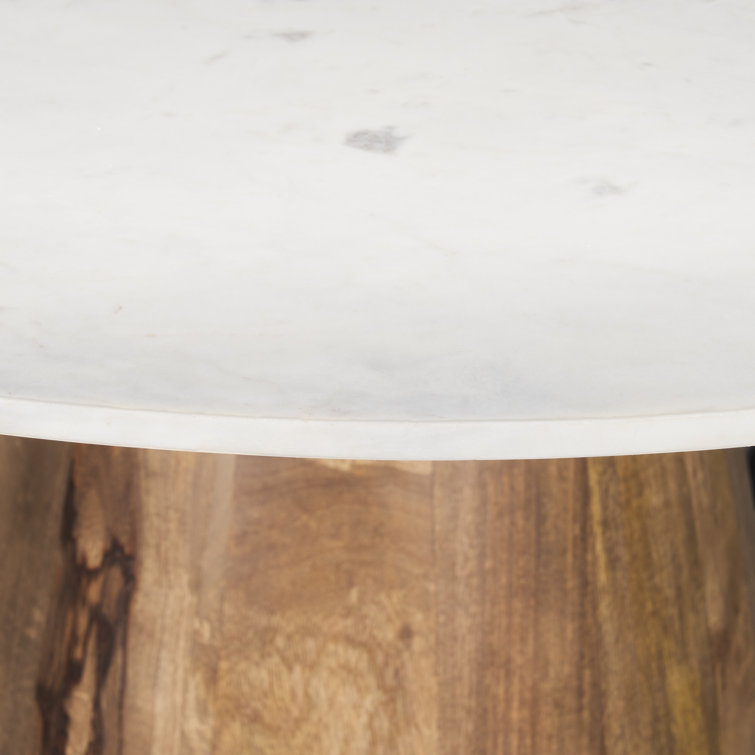 Mellonia Round White Marble Dining Table with Solid Wood Base