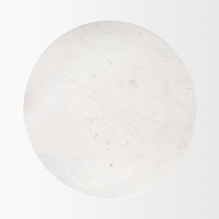 Mellonia Round White Marble Dining Table with Solid Wood Base