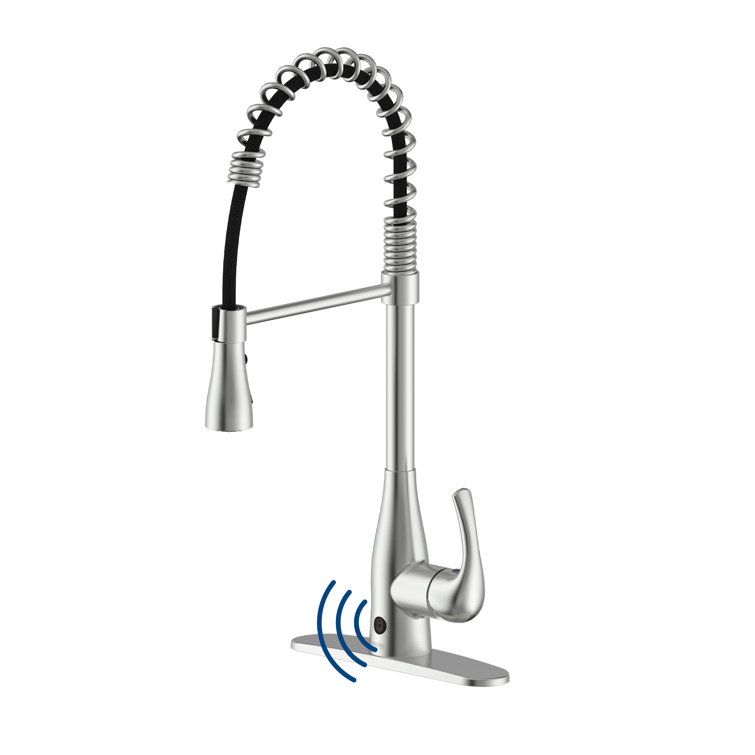 Brushed Nickel Touchless Spring Neck Pull Down Kitchen Faucet
