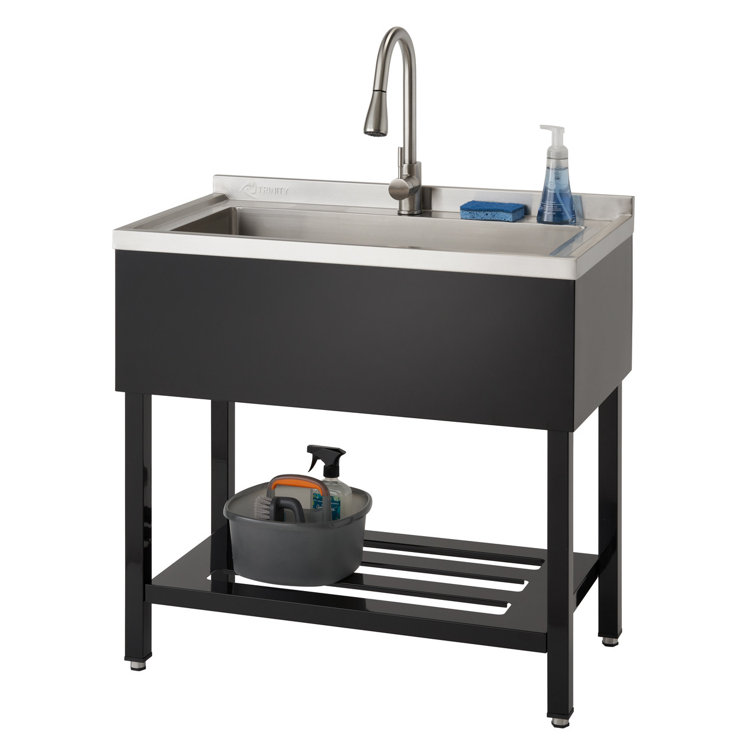 Stainless Steel Freestanding Utility Sink with Pull-Out Faucet