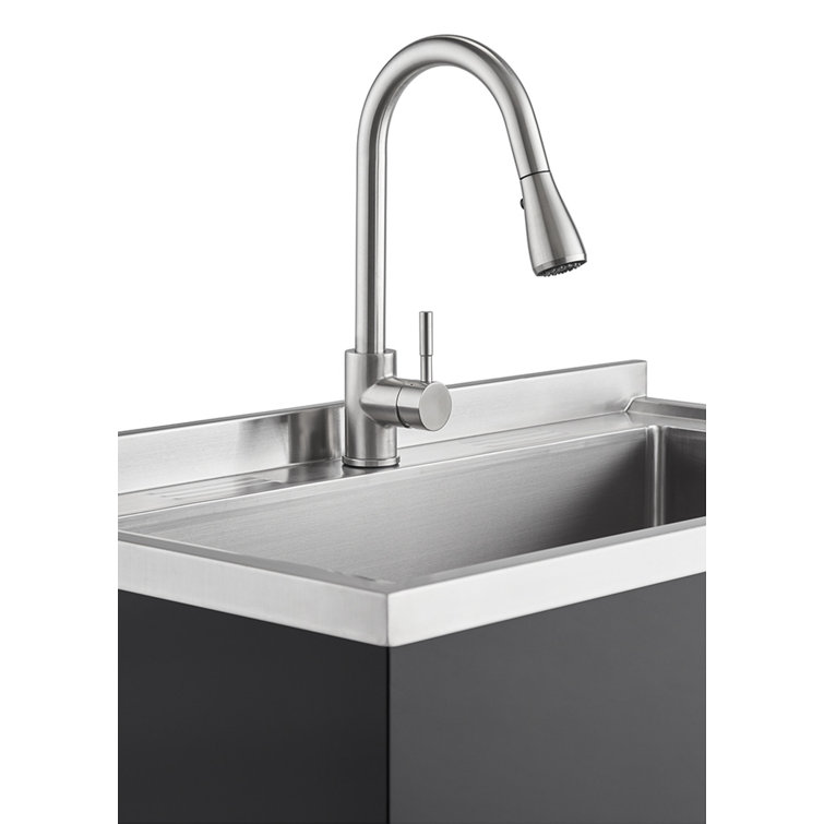 Stainless Steel Freestanding Utility Sink with Pull-Out Faucet