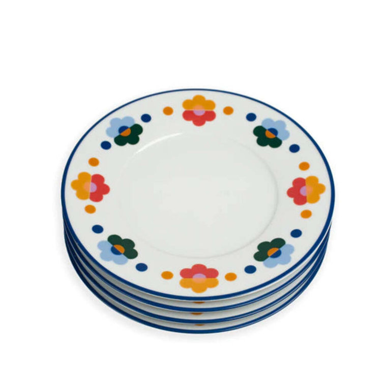 Hand-Painted Floral Porcelain Salad Plates, Set of 4