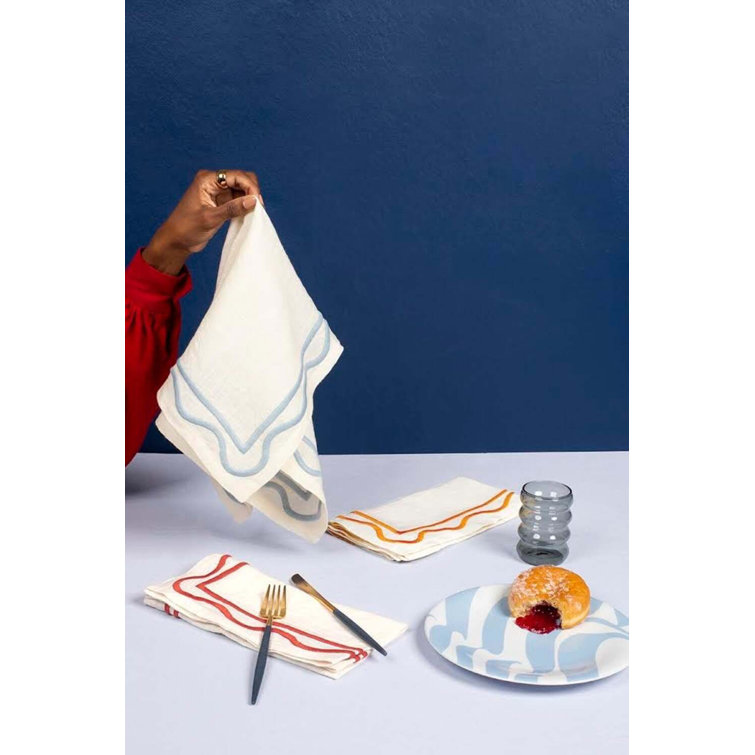 Amber Embroidered Linen Napkins Set of 4