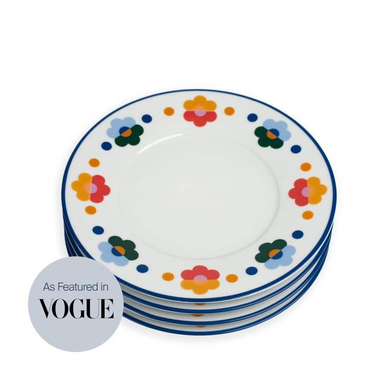 Hand-Painted Floral Porcelain Salad Plates, Set of 4