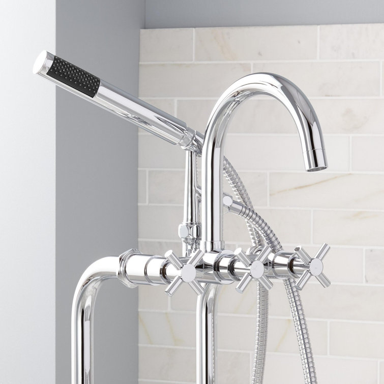 Sebastian Chrome Floor Mounted Tub Faucet with Cross Handles
