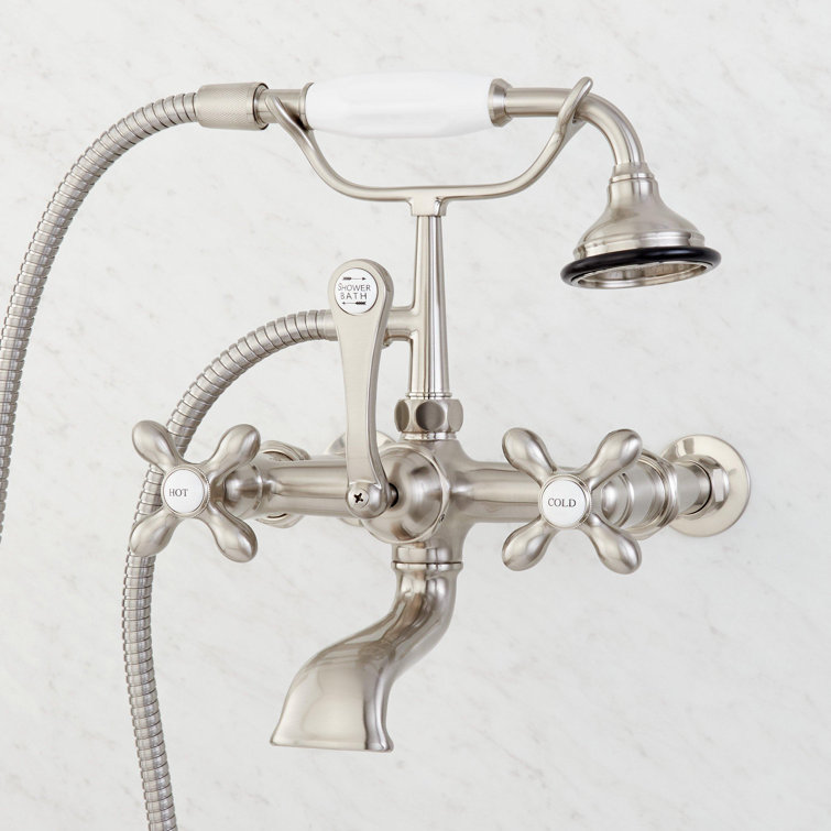 Brushed Nickel Telephone Style Wall Mounted Tub Faucet with Cross Handles