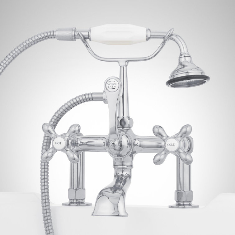 Chrome Telephone Style Deck Mounted Roman Tub Faucet with Cross Handles