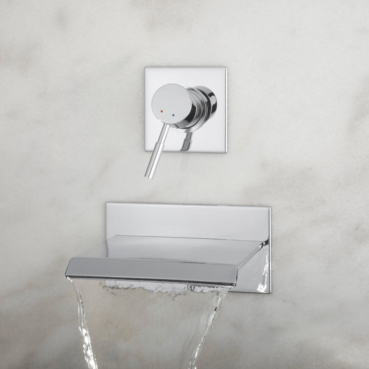 Chrome Wall-Mount Waterfall Tub Faucet with Metal Handle
