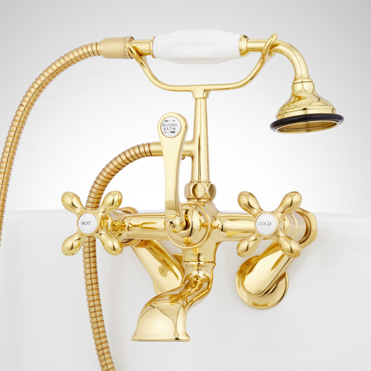 Polished Brass Telephone Style Tub Wall Mounted Faucet with Cross Handles