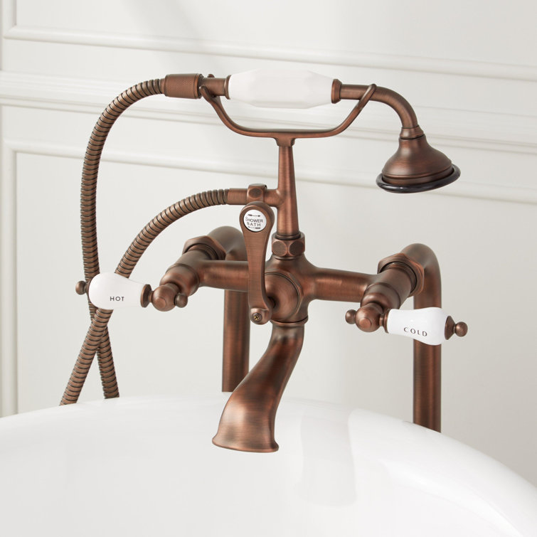 Oil Rubbed Bronze Floor Mounted Tub Faucet with Porcelain Handles