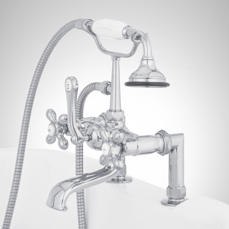 Chrome Telephone Style Deck Mounted Roman Tub Faucet with Cross Handles