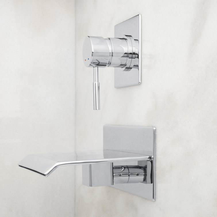 Chrome Wall-Mount Waterfall Tub Faucet with Metal Handle
