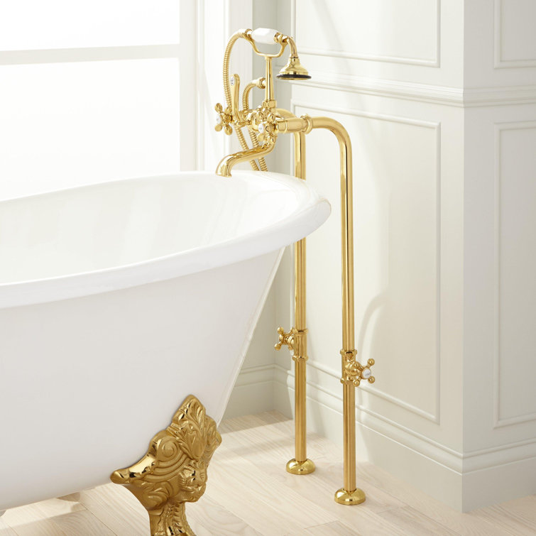 Polished Brass Telephone Style Floor Mounted Tub Faucet