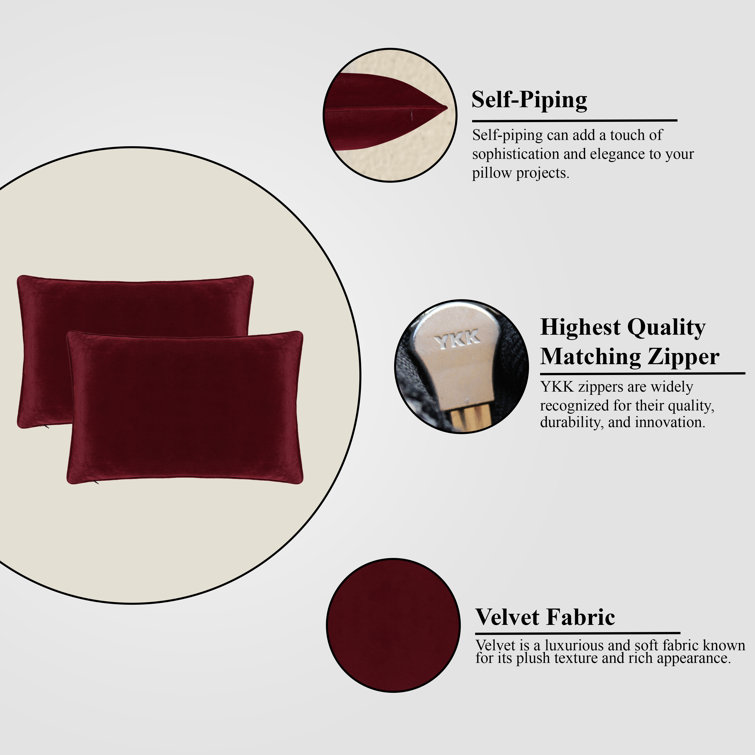 Wine Red 20" x 20" Velvet Throw Pillow Covers Set