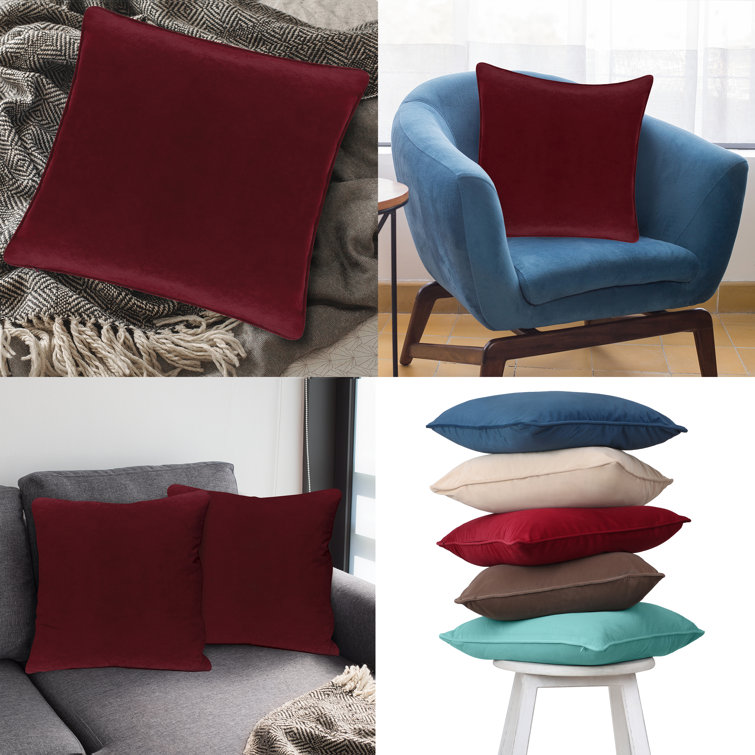 Wine Red 20" x 20" Velvet Throw Pillow Covers Set