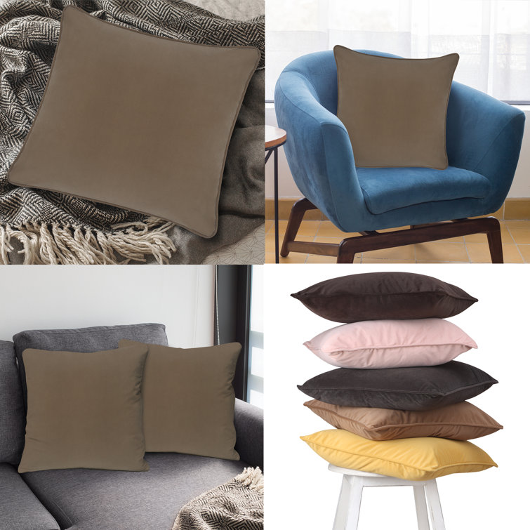 Cocoa Velvet 20" x 20" Pillow Covers with Hidden Zipper