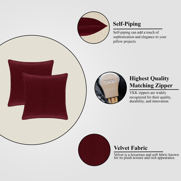 Wine Red 20" x 20" Velvet Throw Pillow Covers Set