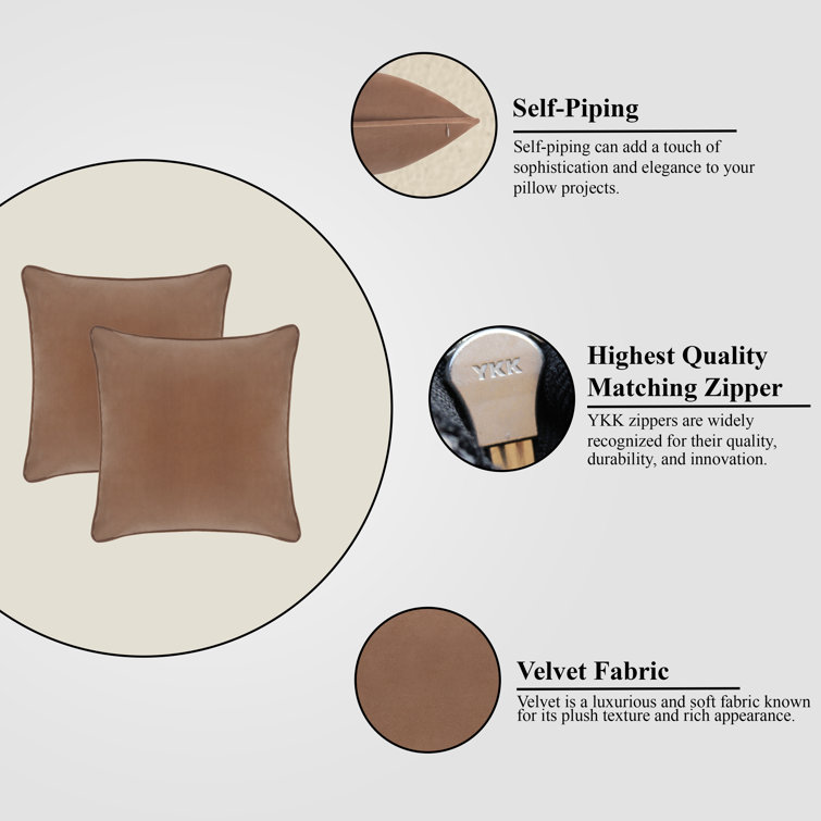 Cocoa Velvet 20" x 20" Pillow Covers with Hidden Zipper