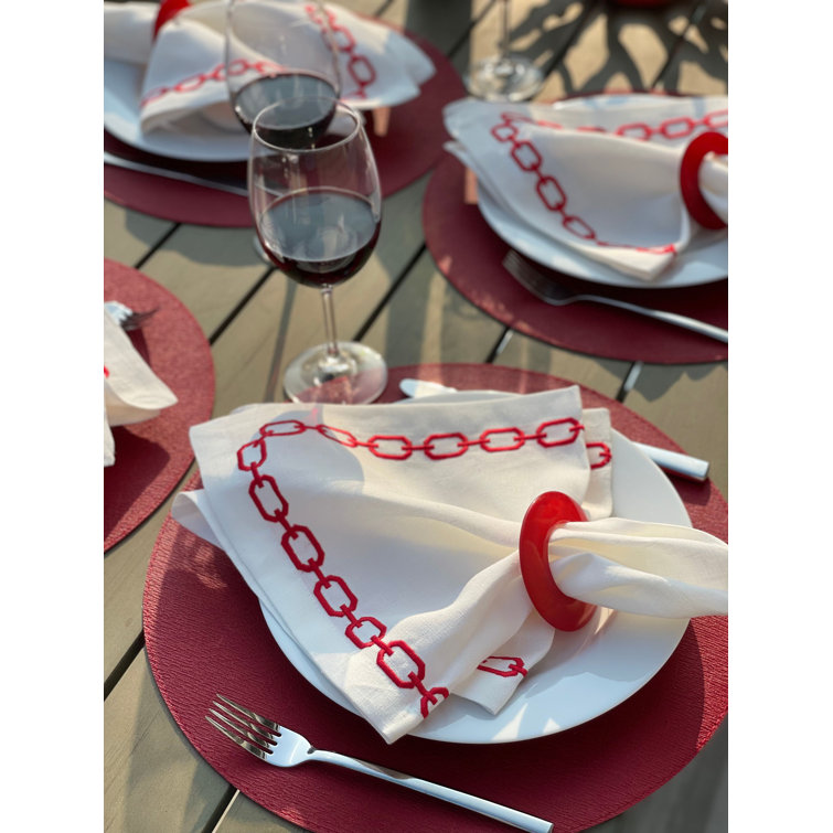 Celadon Embroidered Linen Napkins Set of 4