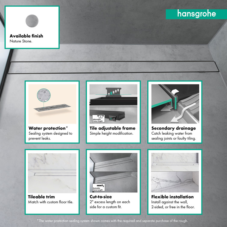 Nature Stone Linear Grid Shower Drain with Adjustable Cover