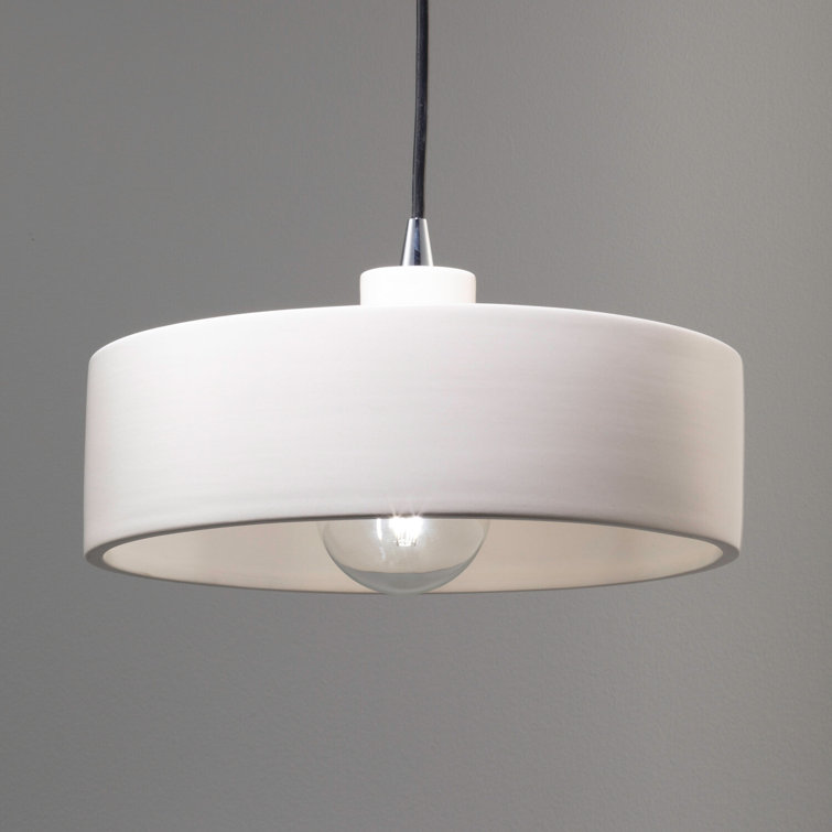 Matte Black and Bisque Ceramic Drum Pendant Light