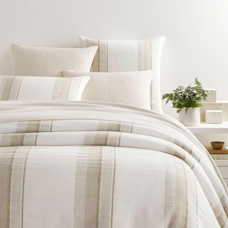 Full/Queen Beige and White Linen Duvet Cover