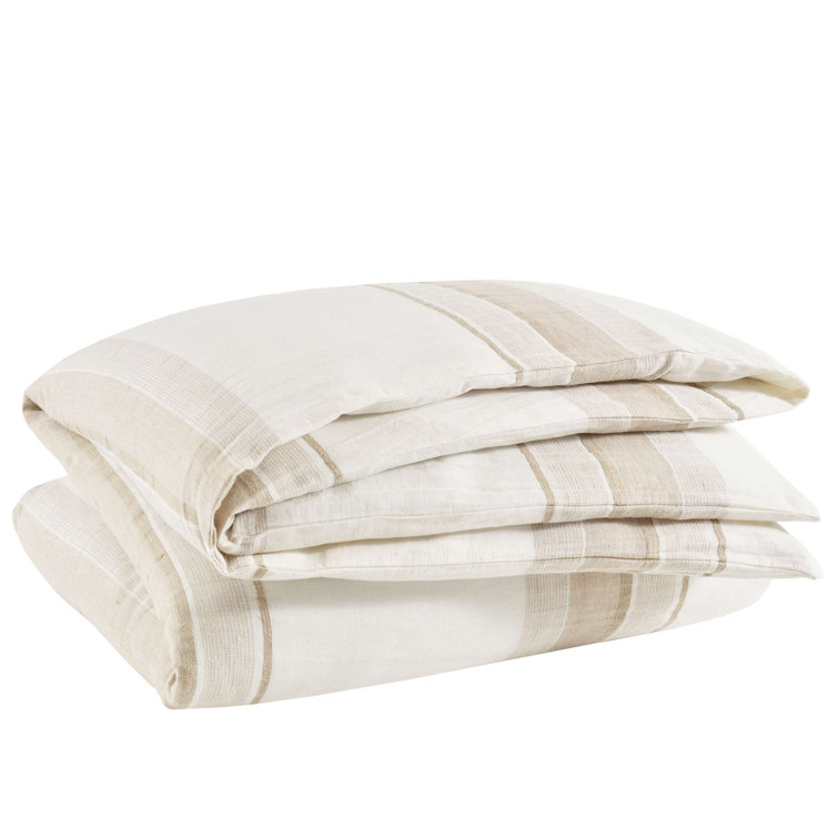 Full/Queen Beige and White Linen Duvet Cover