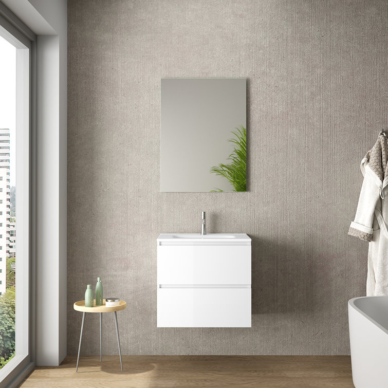 Natural Oak Wall-Mounted Single Vanity Base, 23.2"