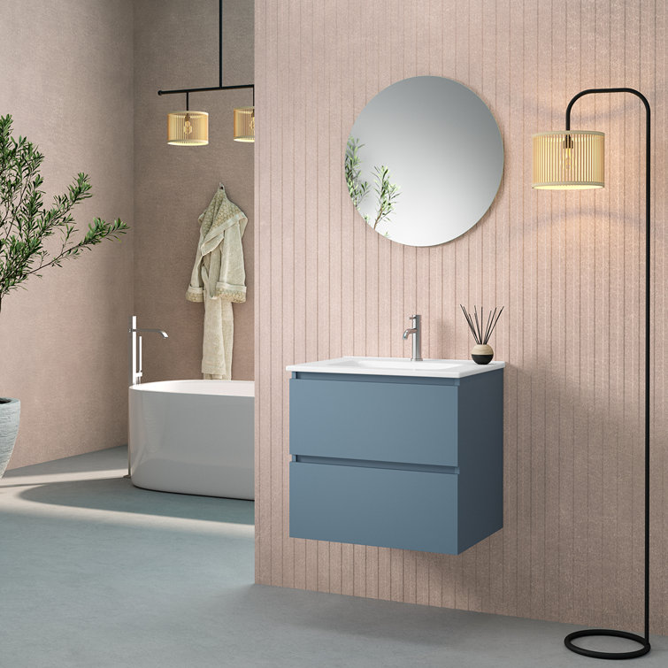 Natural Oak Wall-Mounted Single Vanity Base, 23.2"