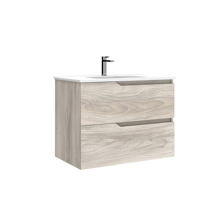Menta 32'' Gray Pine Wall-Mounted Vanity with Basin